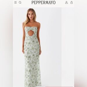 Peppermayo Strapless Green Floral Dress